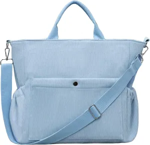 Corduroy Tote Bag for Women Large Crossbody Bags Shoulder Tote Bag with Multi Pockets Satchel Bags Handbag for Work