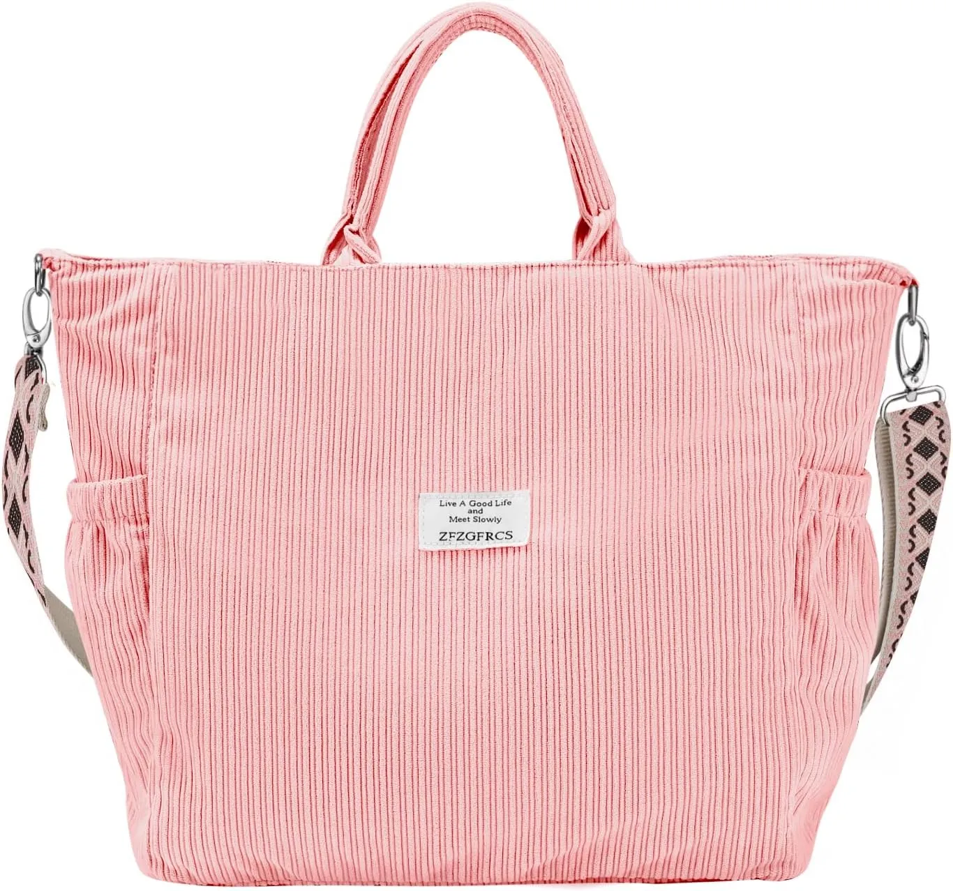 Corduroy Tote Bag for Women Large Hobo Bags Tote Bag with Zipper Casual Shoulder Handbags Work Shopping Bag