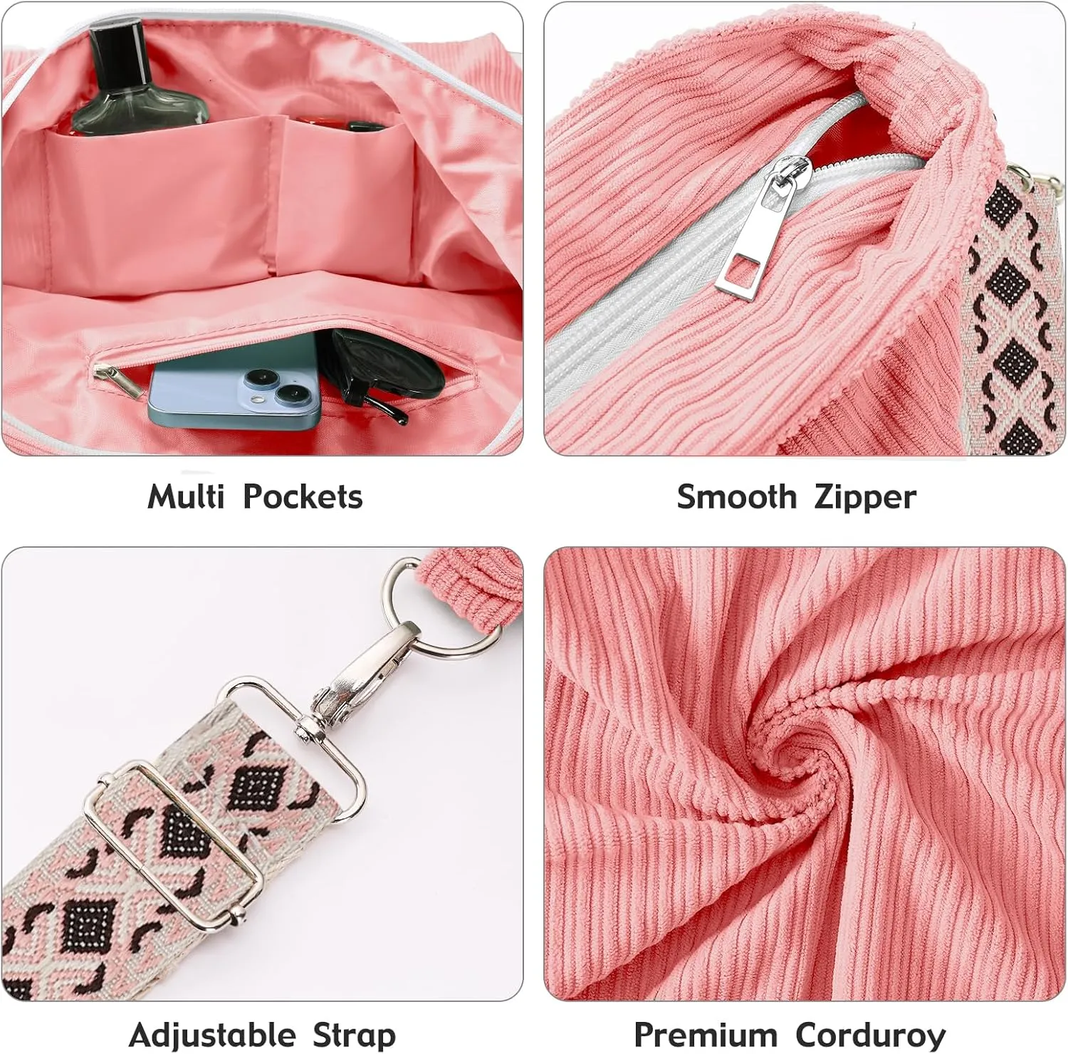 Corduroy Tote Bag for Women Large Hobo Bags Tote Bag with Zipper Casual Shoulder Handbags Work Shopping Bag