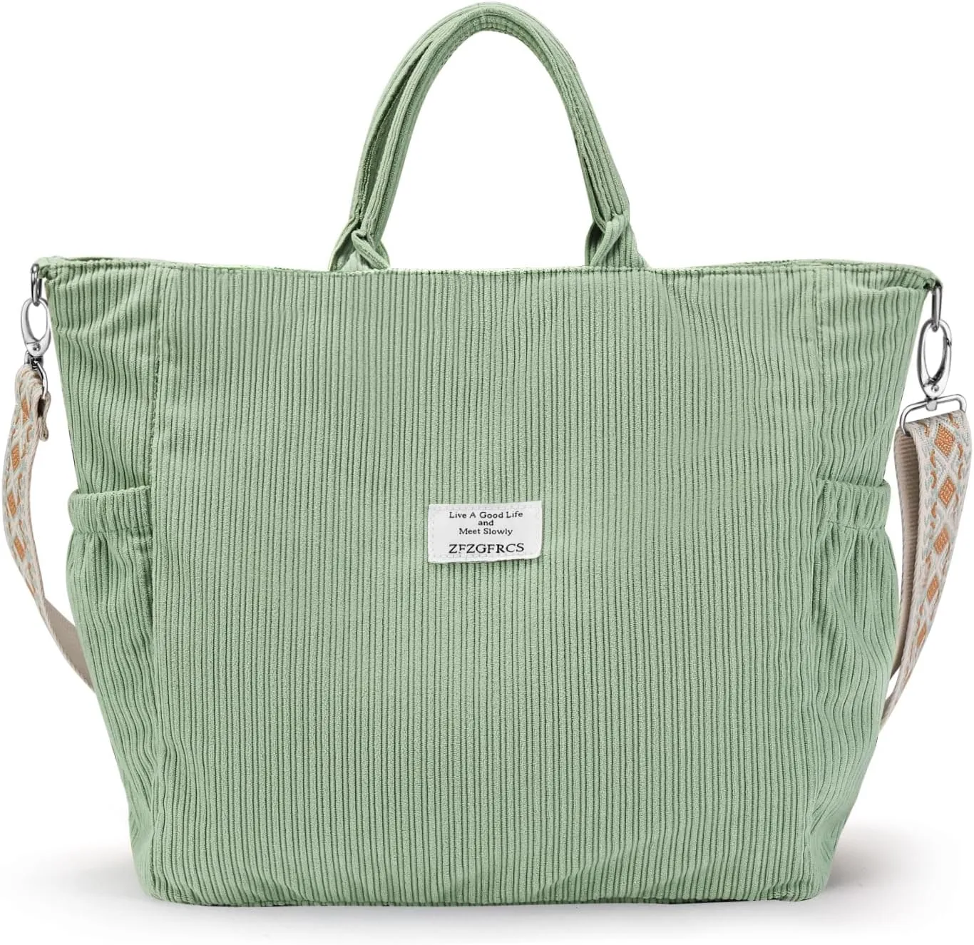 Corduroy Tote Bag for Women Large Hobo Bags Tote Bag with Zipper Casual Shoulder Handbags Work Shopping Bag