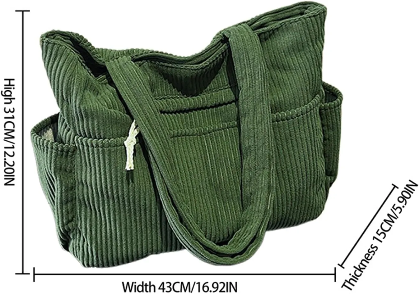 Corduroy Tote Bag for Women, Multiple Pockets Large Hobo Shoulder Bag for Office & Shopping, Zipper Casual Handbags
