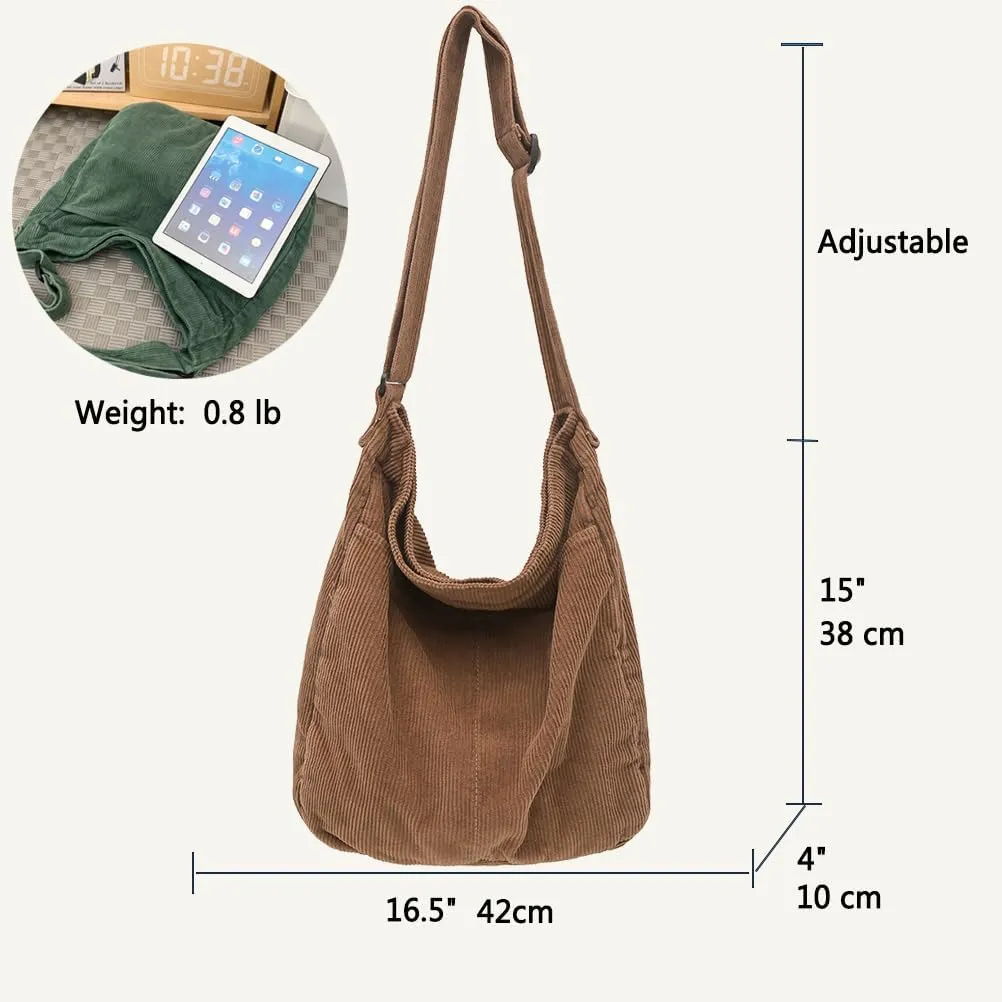 Corduroy Tote Bag for Women with Zipper,Hobo Crossbody Bags for Women Shoulder Bag Purses and Handbags
