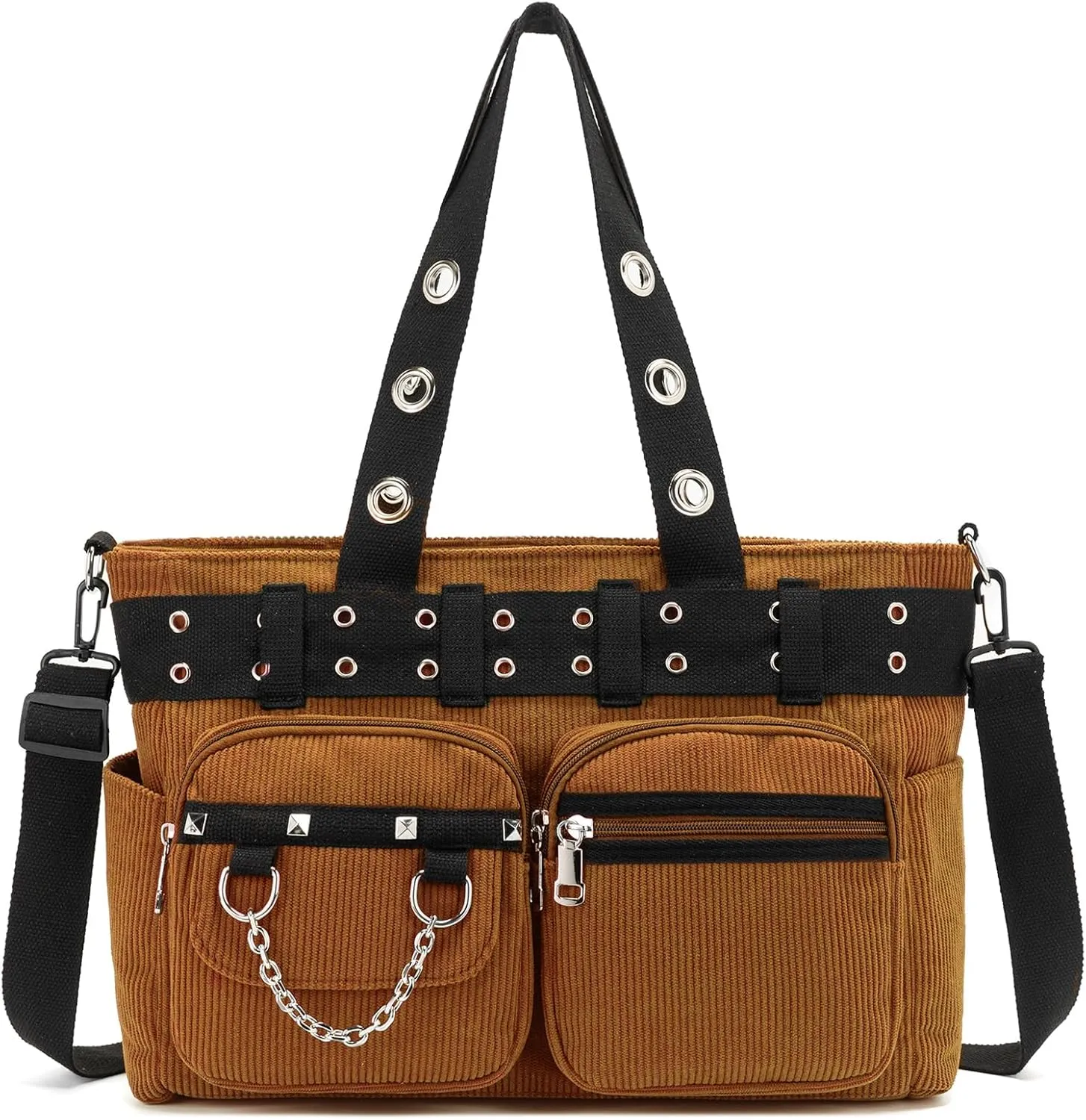 Corduroy Tote Bag Goth Bags for Women Large Gothic Goth Purse for College Work Office Travel
