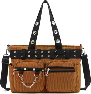 Corduroy Tote Bag Goth Bags for Women Large Gothic Goth Purse for College Work Office Travel