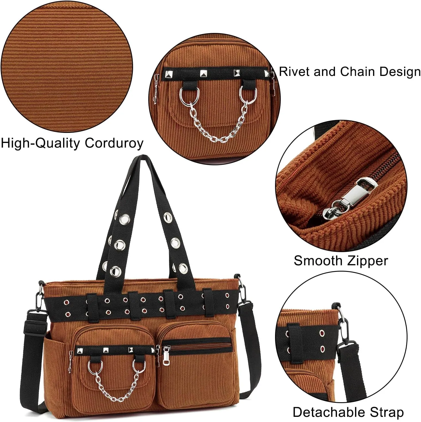 Corduroy Tote Bag Goth Bags for Women Large Gothic Goth Purse for College Work Office Travel
