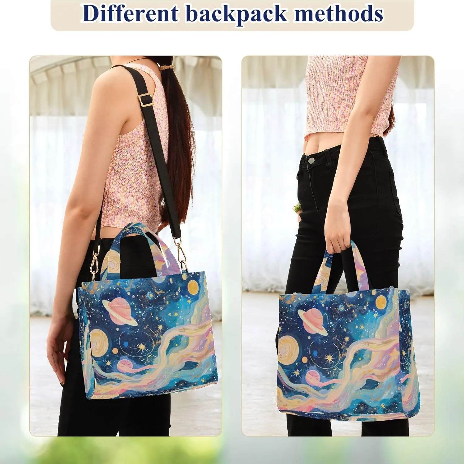 Corduroy Tote Bag Imaginary Starry Sky Women Crossbody Bag with Detachable and Adjustable Shoulder Strap