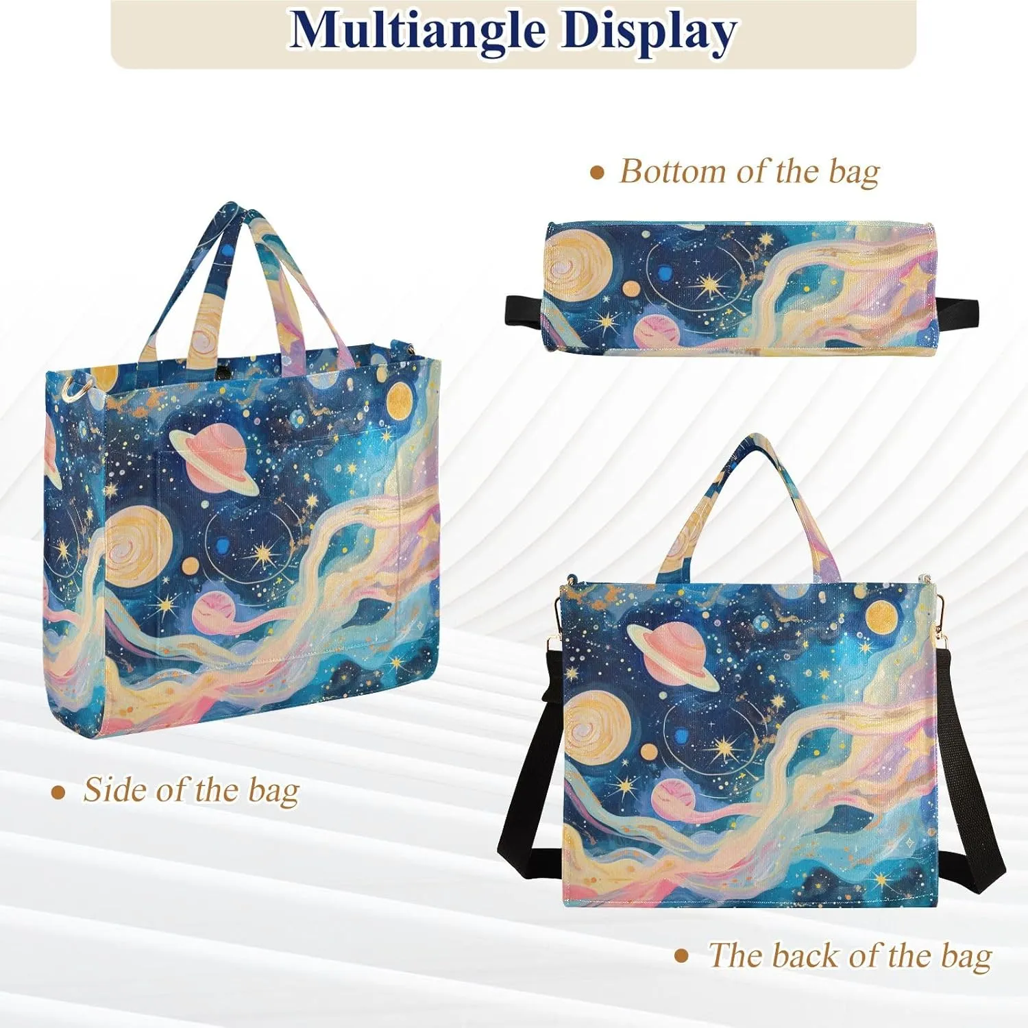 Corduroy Tote Bag Imaginary Starry Sky Women Crossbody Bag with Detachable and Adjustable Shoulder Strap