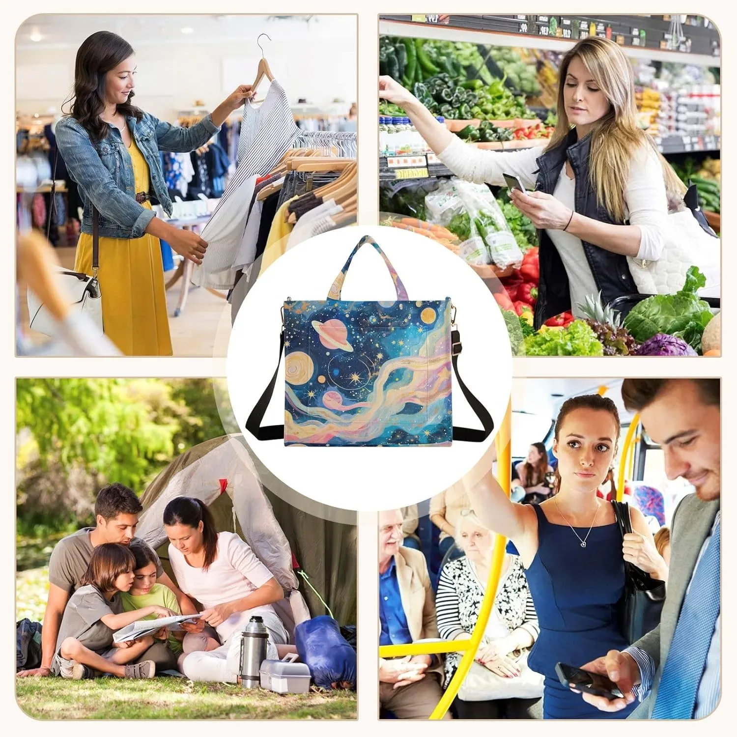 Corduroy Tote Bag Imaginary Starry Sky Women Crossbody Bag with Detachable and Adjustable Shoulder Strap
