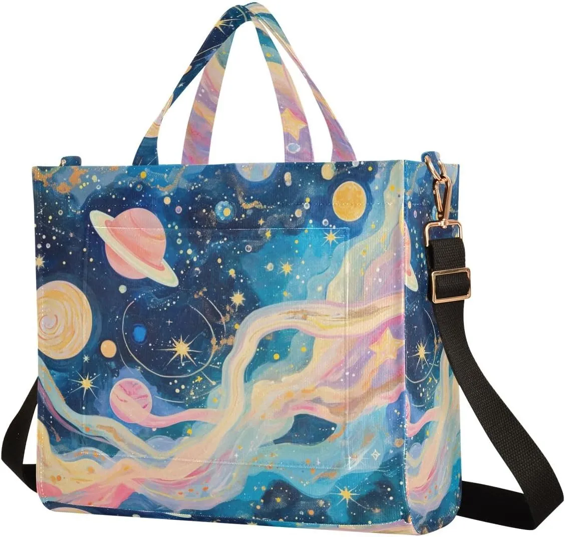 Corduroy Tote Bag Imaginary Starry Sky Women Crossbody Bag with Detachable and Adjustable Shoulder Strap