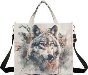 Corduroy Tote Bag Lovely Wolf Palm Animation Women Crossbody Bag with Detachable and Adjustable Shoulder Strap