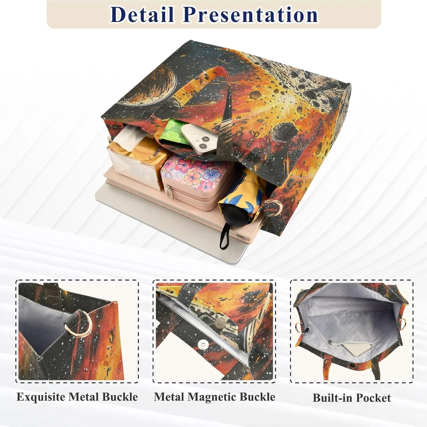 Corduroy Tote Bag Meteorite in Starry Sky Women Crossbody Bag with Detachable and Adjustable Shoulder Strap
