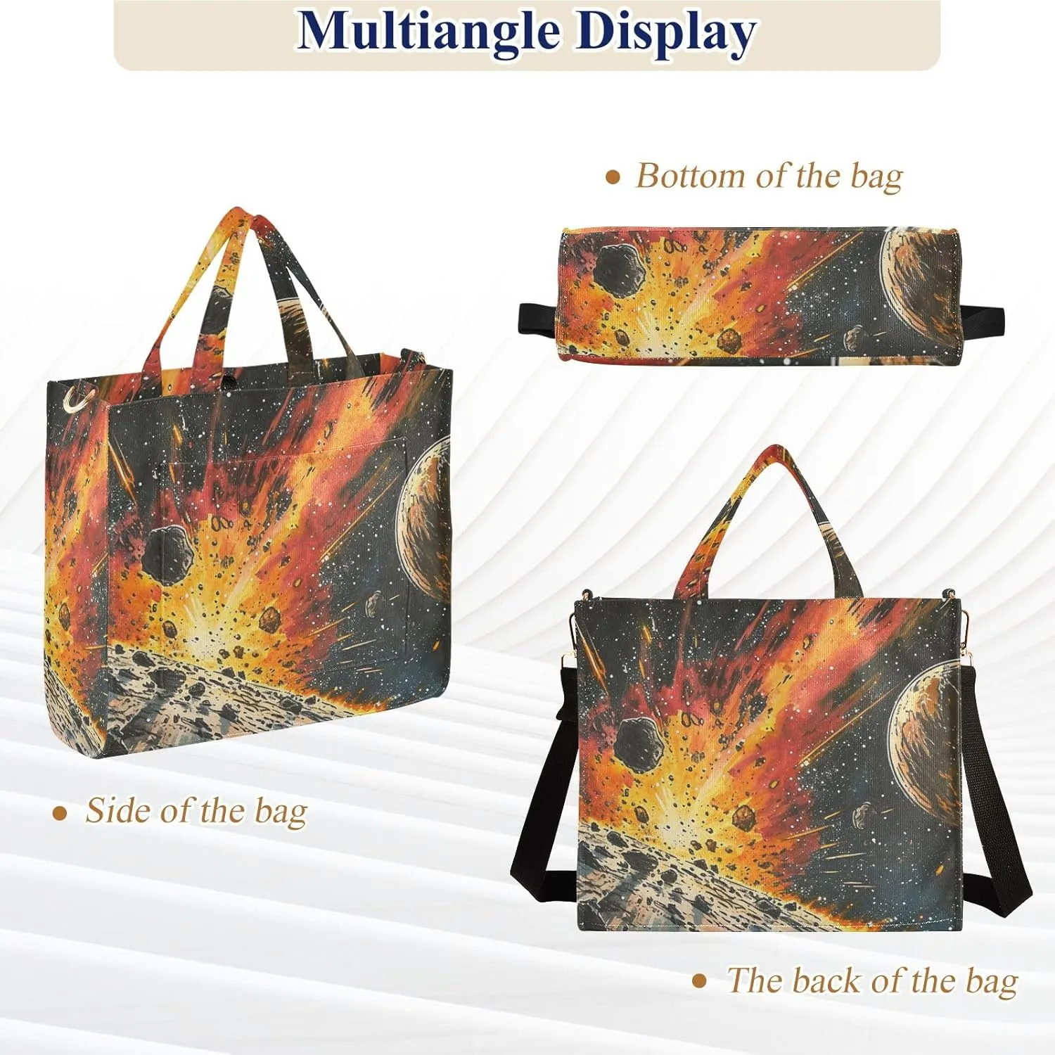 Corduroy Tote Bag Meteorite in Starry Sky Women Crossbody Bag with Detachable and Adjustable Shoulder Strap