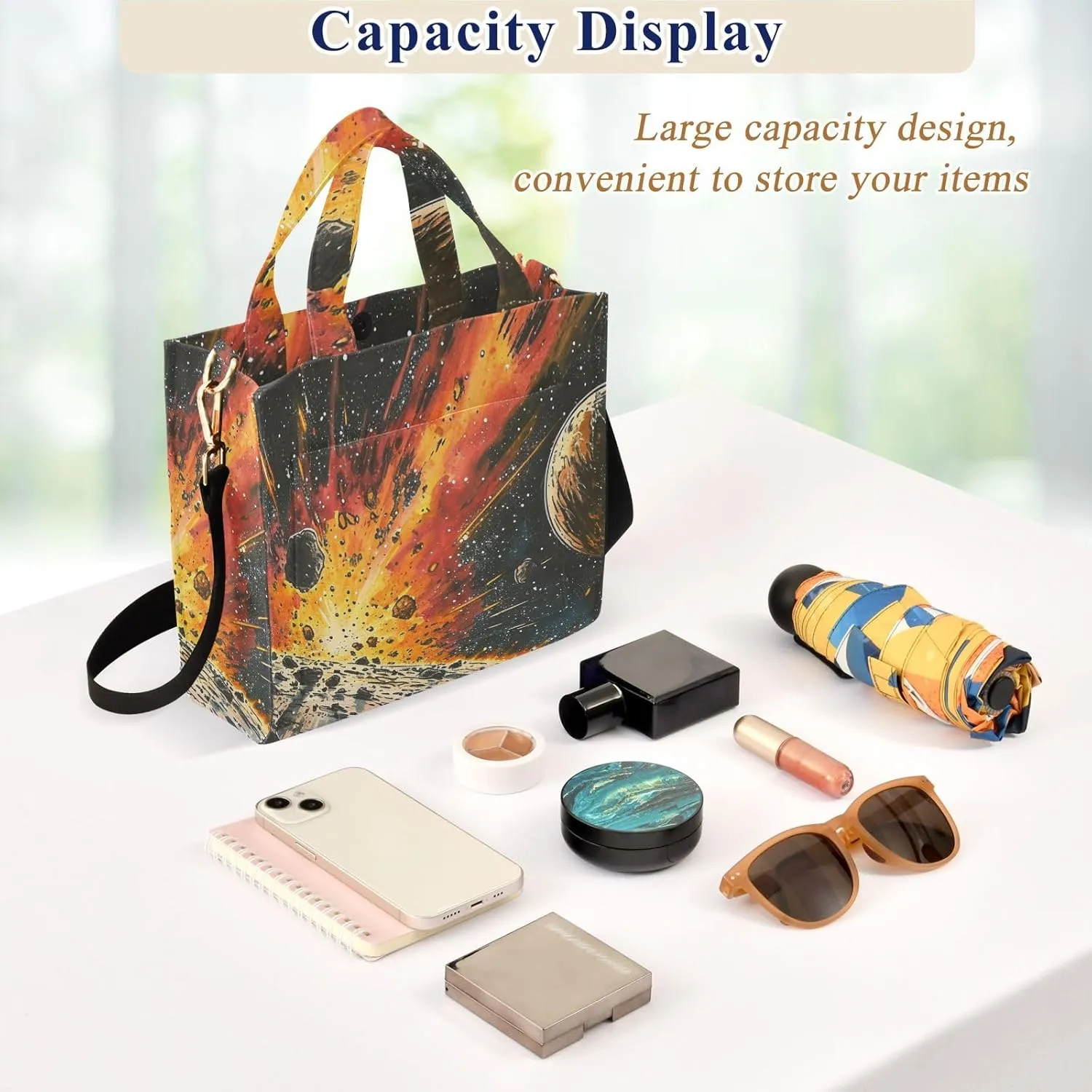 Corduroy Tote Bag Meteorite in Starry Sky Women Crossbody Bag with Detachable and Adjustable Shoulder Strap