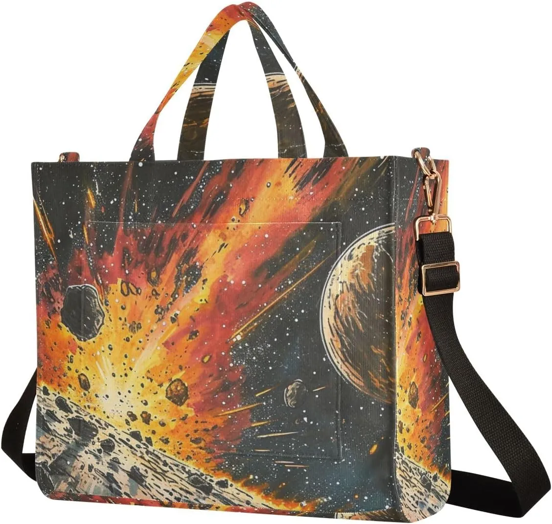 Corduroy Tote Bag Meteorite in Starry Sky Women Crossbody Bag with Detachable and Adjustable Shoulder Strap