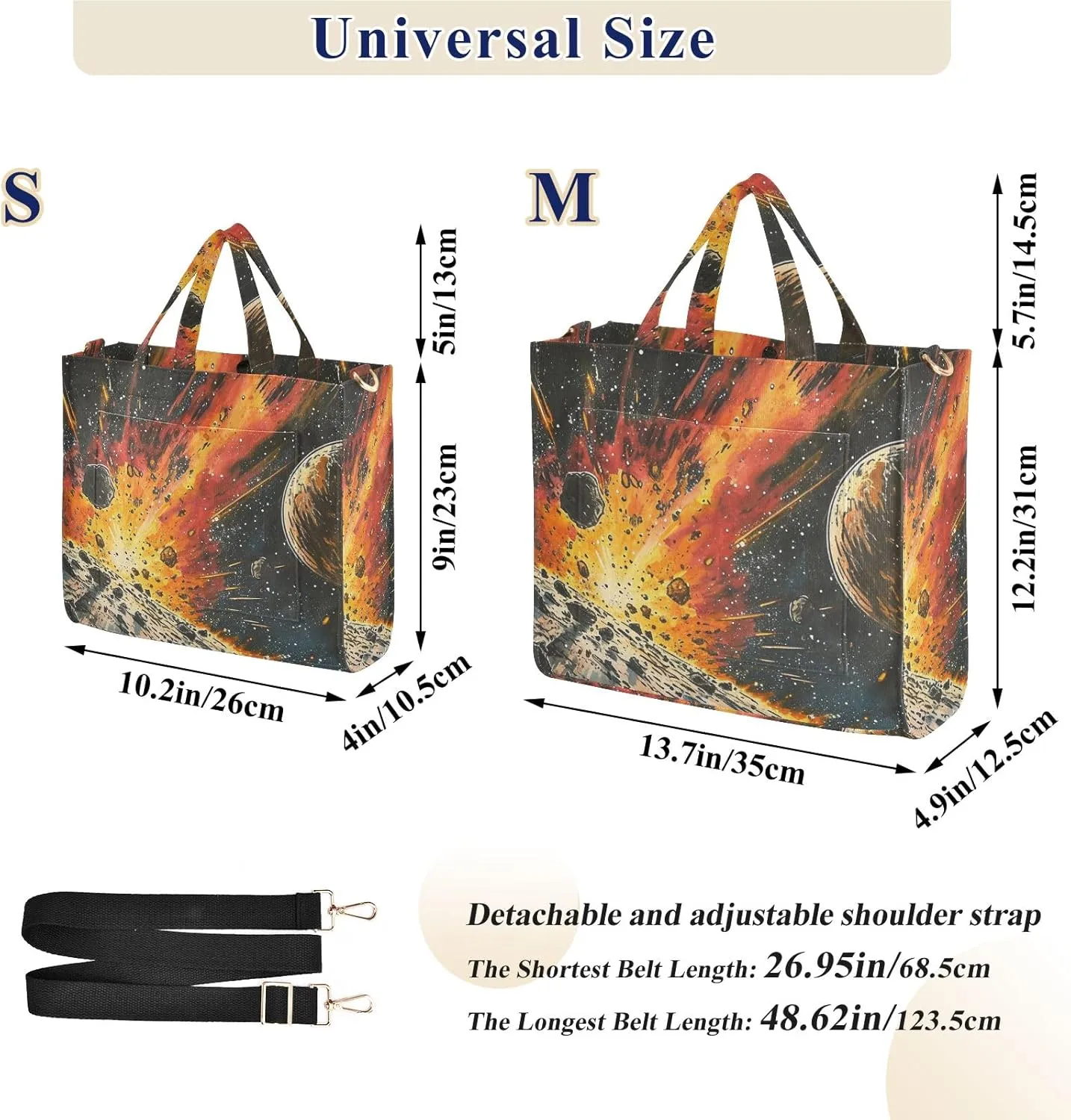Corduroy Tote Bag Meteorite in Starry Sky Women Crossbody Bag with Detachable and Adjustable Shoulder Strap