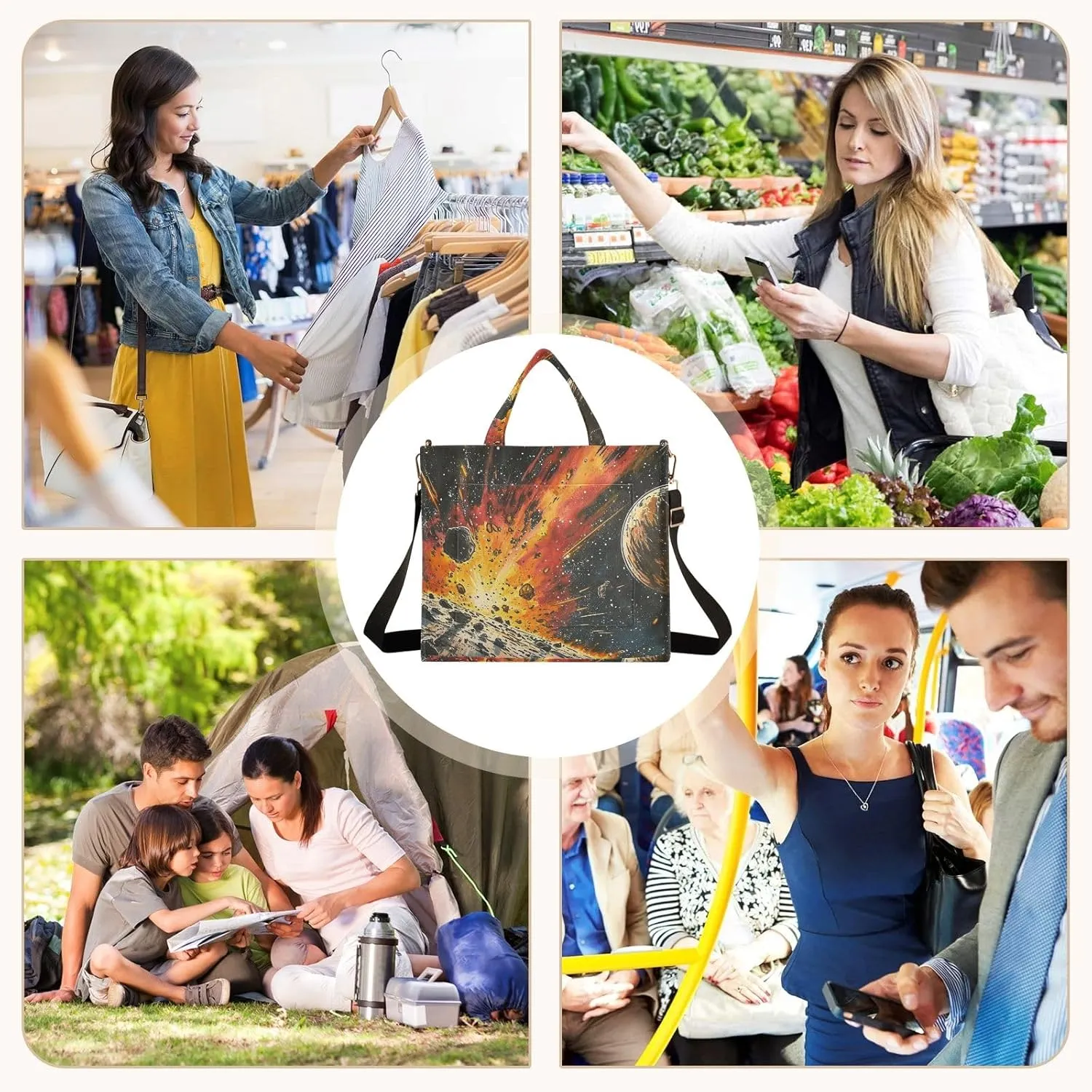 Corduroy Tote Bag Meteorite in Starry Sky Women Crossbody Bag with Detachable and Adjustable Shoulder Strap