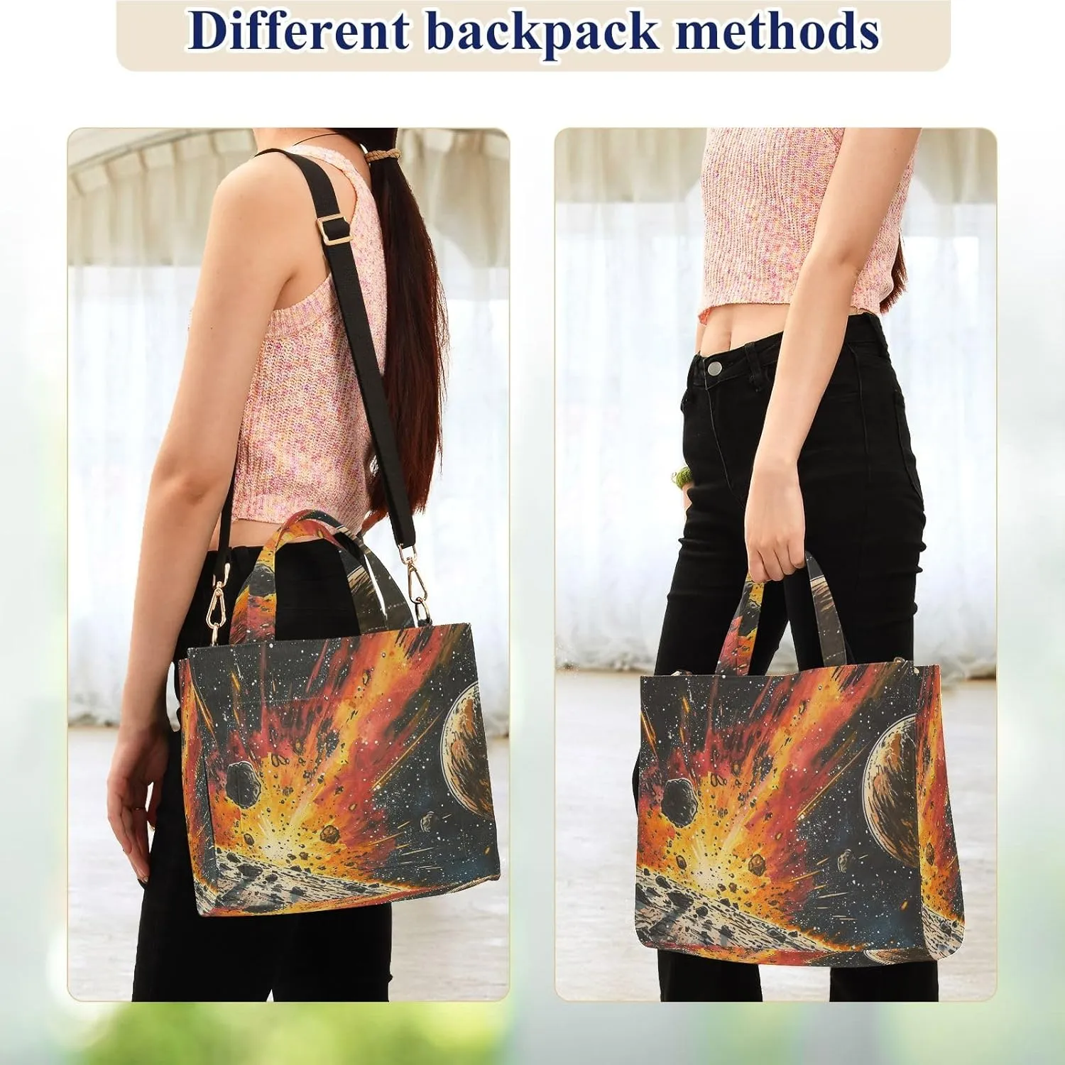 Corduroy Tote Bag Meteorite in Starry Sky Women Crossbody Bag with Detachable and Adjustable Shoulder Strap