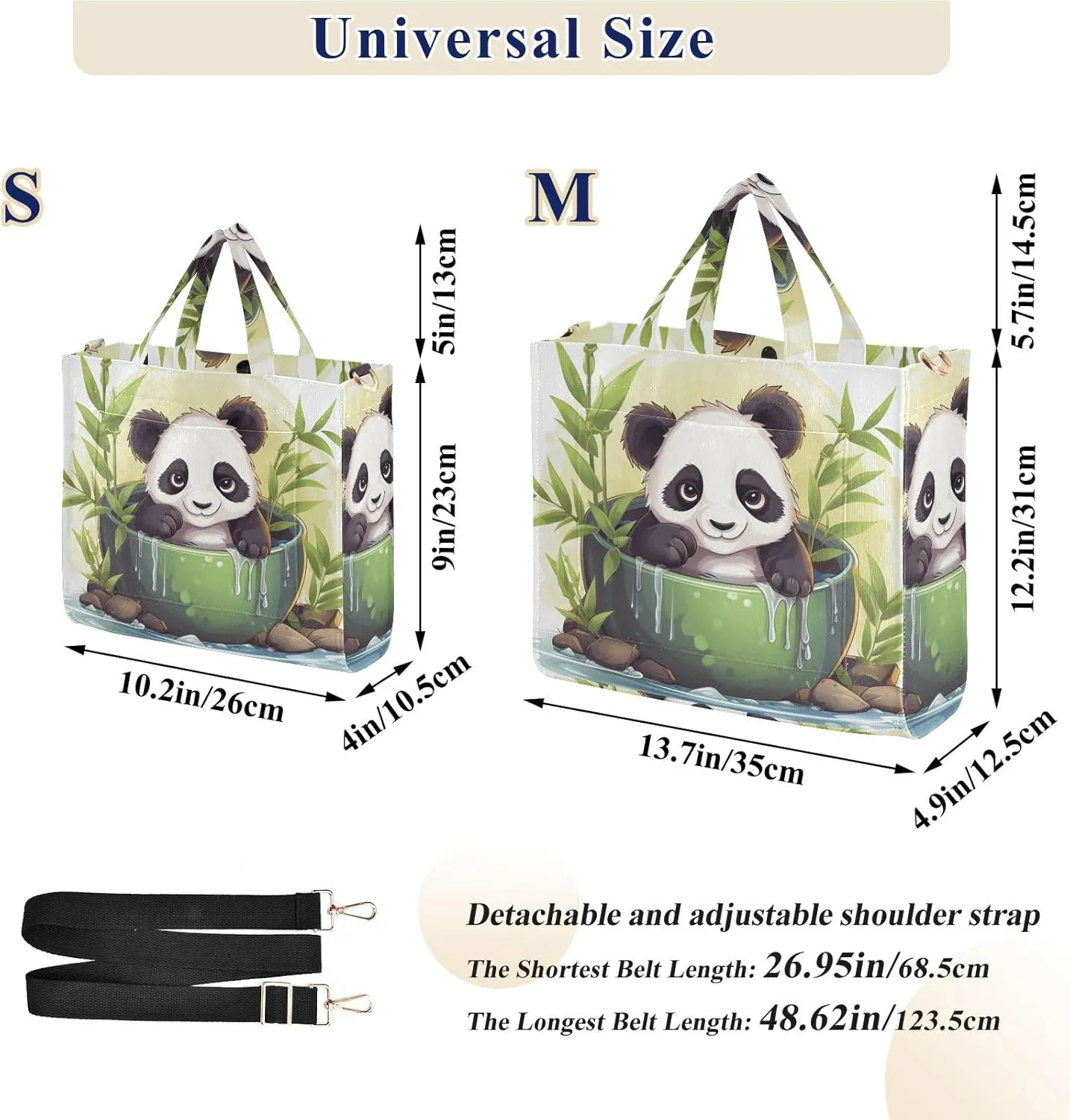 Corduroy Tote Bag Panda in Green Bowl and Bamboo Women Crossbody Bag with Detachable and Adjustable Shoulder Strap