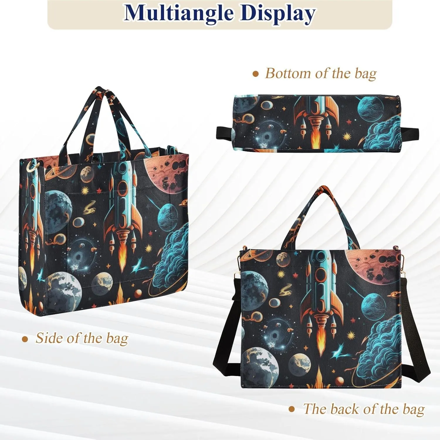 Corduroy Tote Bag Pattern Of Spacecraft and Planet Women Crossbody Bag with Detachable and Adjustable Shoulder Strap