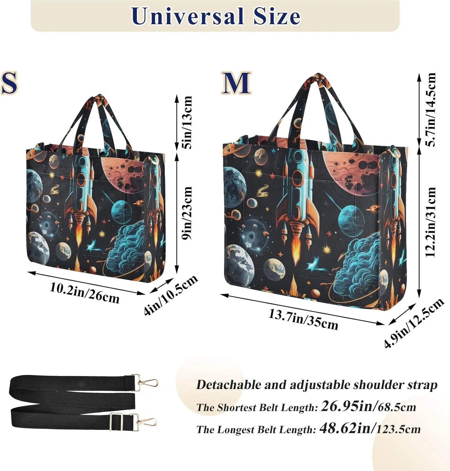 Corduroy Tote Bag Pattern Of Spacecraft and Planet Women Crossbody Bag with Detachable and Adjustable Shoulder Strap
