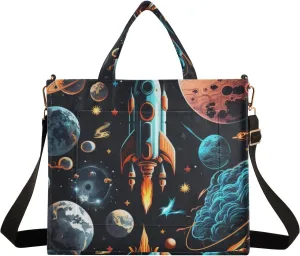 Corduroy Tote Bag Pattern Of Spacecraft and Planet Women Crossbody Bag with Detachable and Adjustable Shoulder Strap
