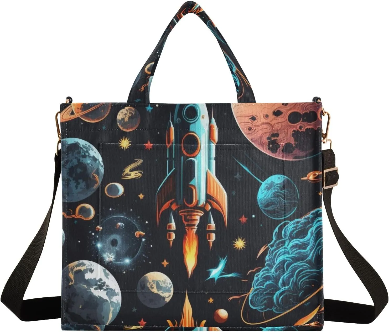 Corduroy Tote Bag Pattern Of Spacecraft and Planet Women Crossbody Bag with Detachable and Adjustable Shoulder Strap