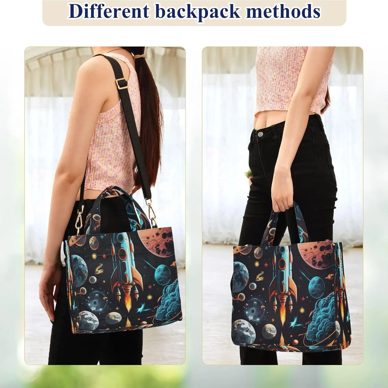 Corduroy Tote Bag Pattern Of Spacecraft and Planet Women Crossbody Bag with Detachable and Adjustable Shoulder Strap