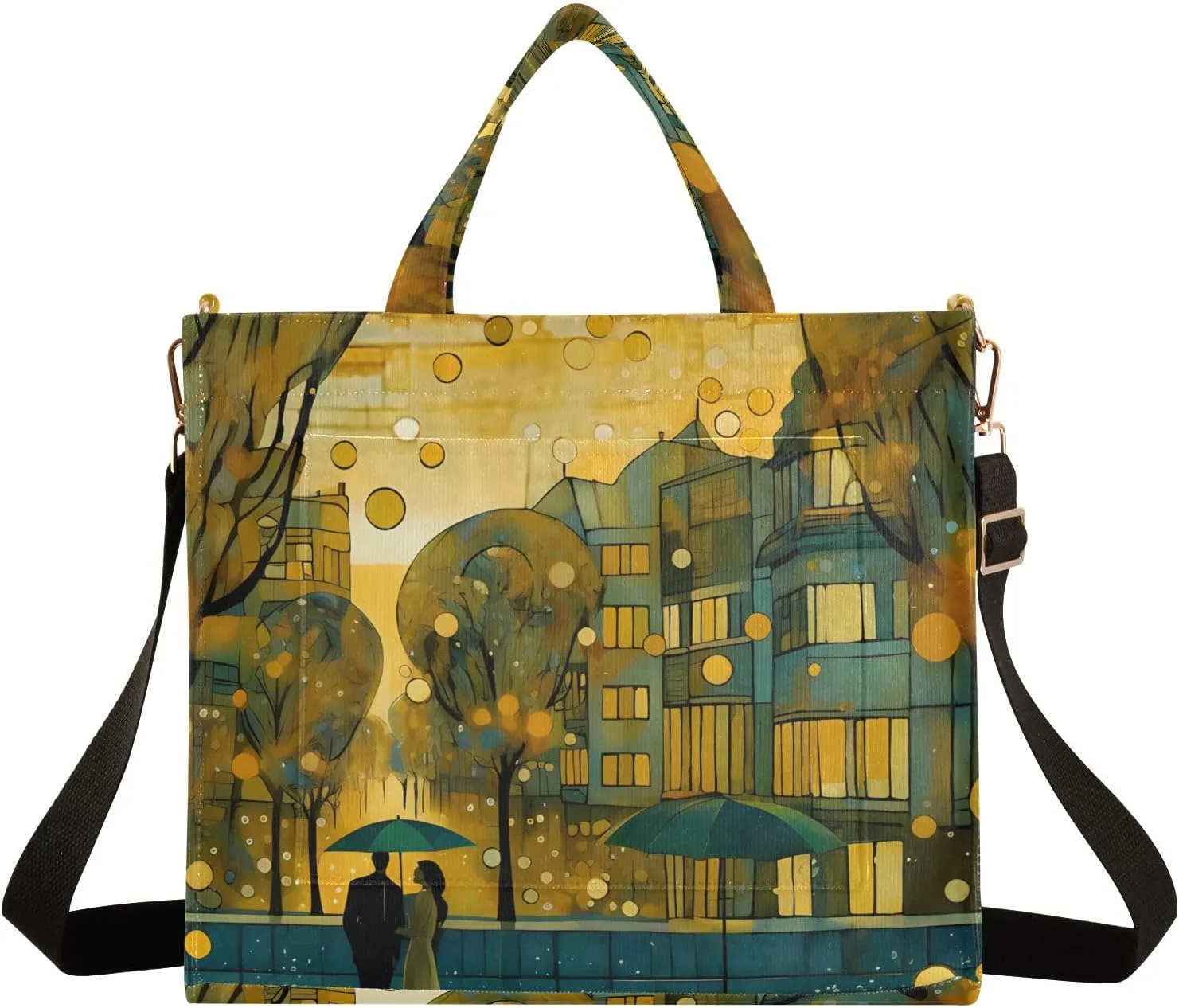 Corduroy Tote Bag Scenic Street Lovers Women Crossbody Bag with Detachable and Adjustable Shoulder Strap