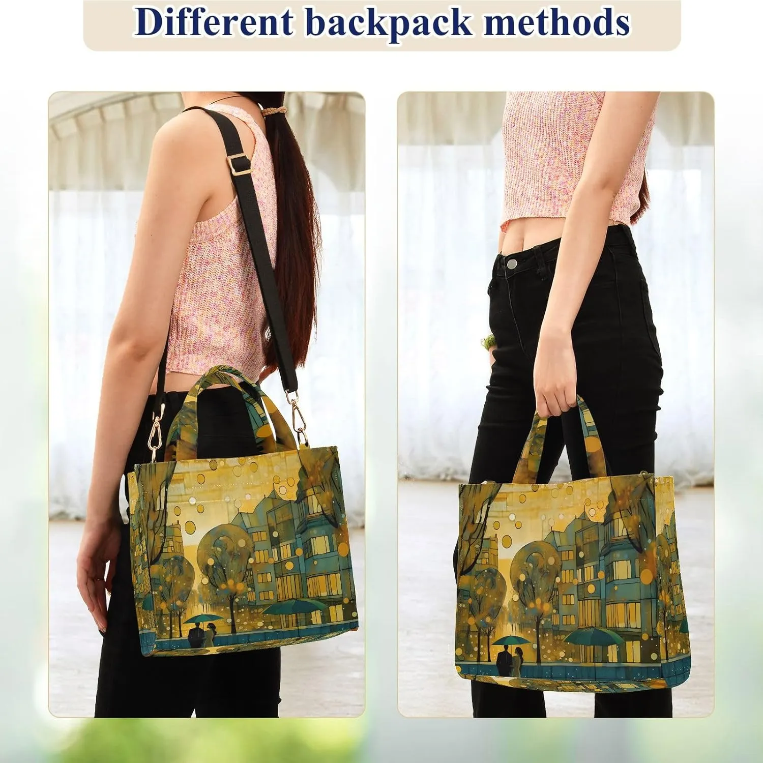 Corduroy Tote Bag Scenic Street Lovers Women Crossbody Bag with Detachable and Adjustable Shoulder Strap
