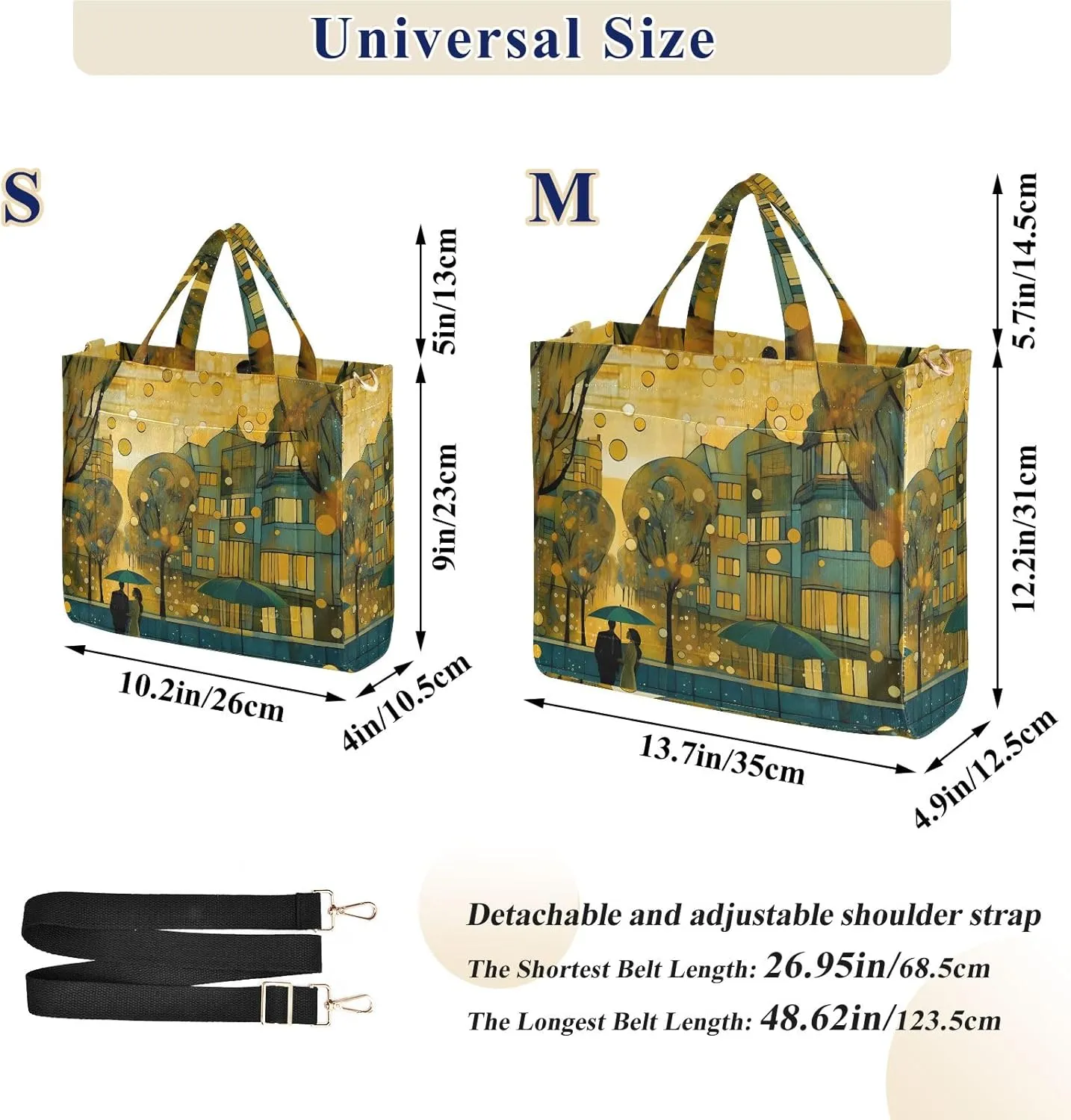 Corduroy Tote Bag Scenic Street Lovers Women Crossbody Bag with Detachable and Adjustable Shoulder Strap