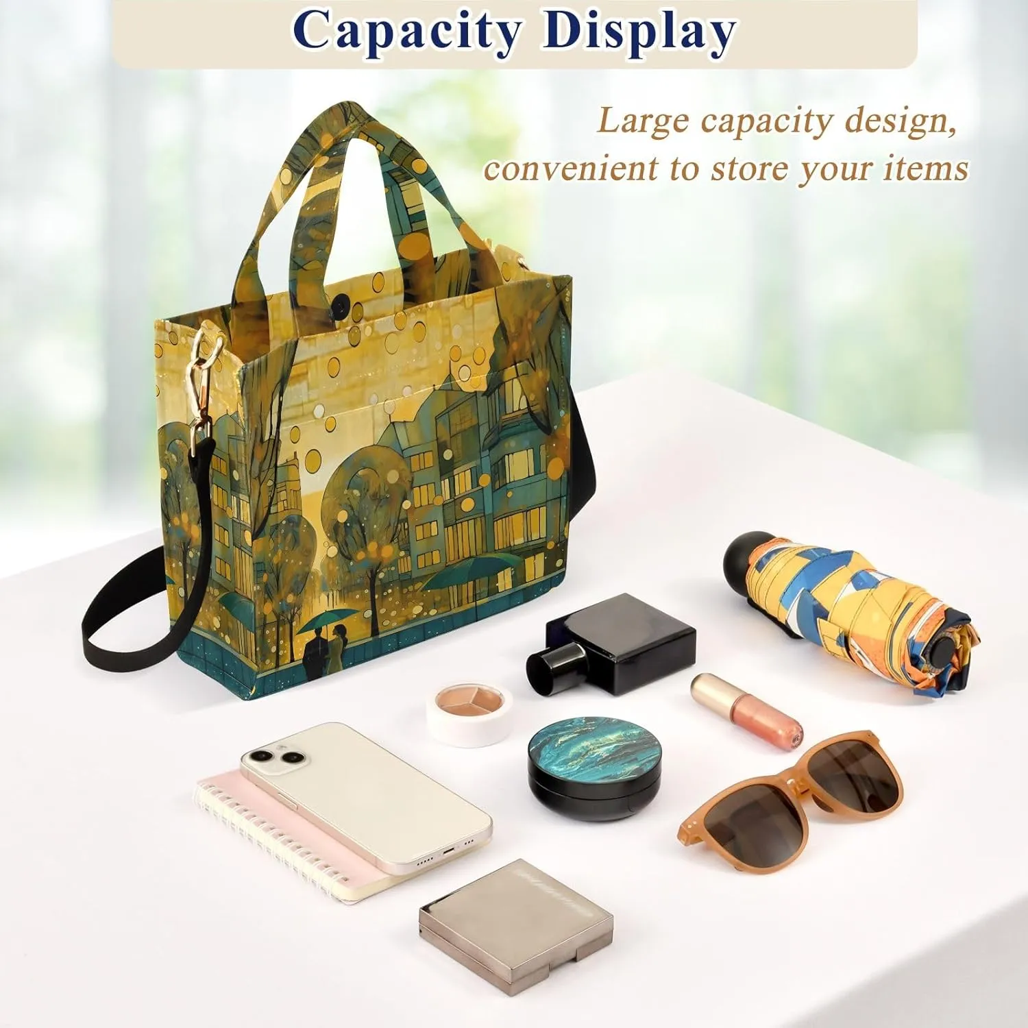 Corduroy Tote Bag Scenic Street Lovers Women Crossbody Bag with Detachable and Adjustable Shoulder Strap