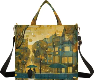 Corduroy Tote Bag Scenic Street Lovers Women Crossbody Bag with Detachable and Adjustable Shoulder Strap