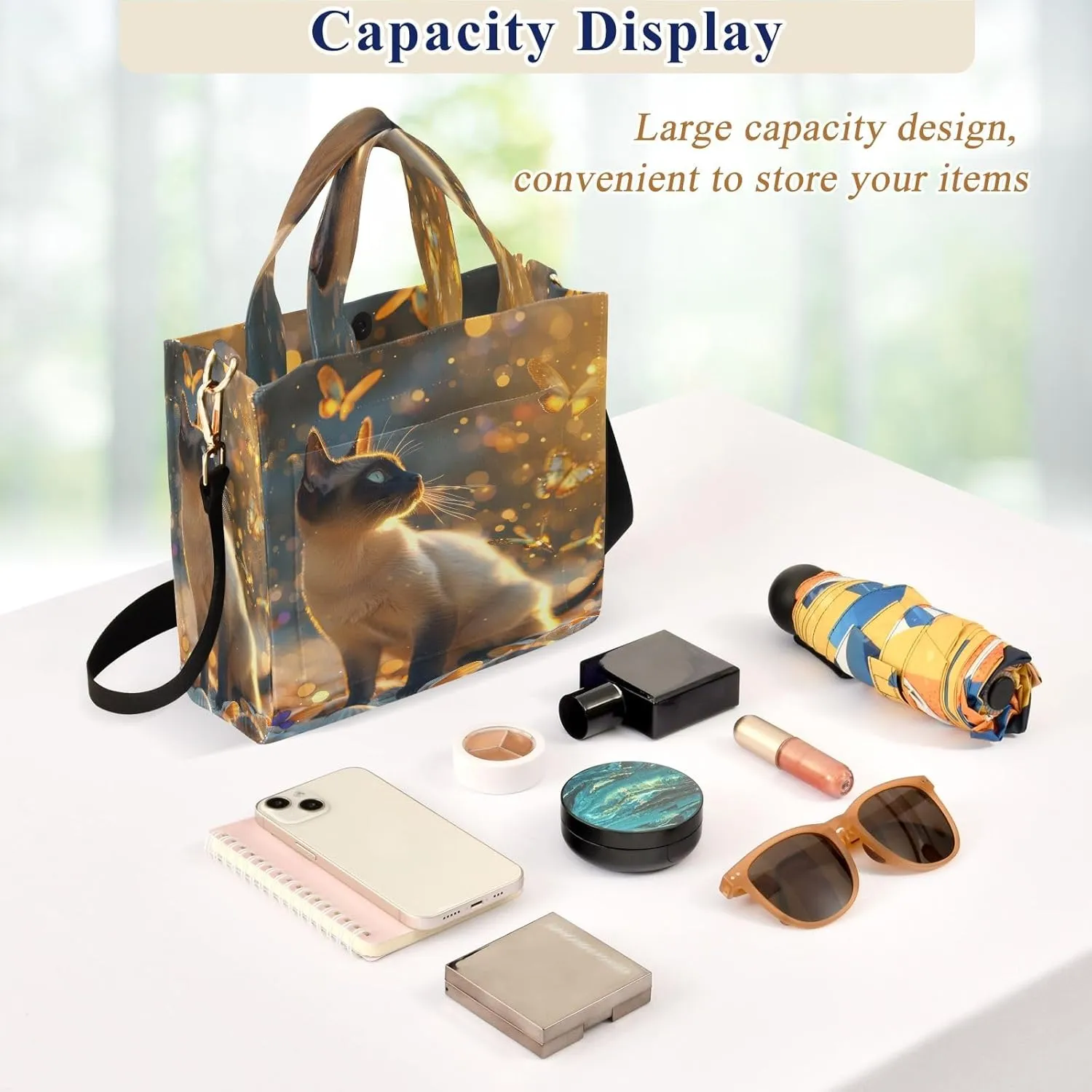 Corduroy Tote Bag Siamese Cat in Flickering Light Women Crossbody Bag with Detachable and Adjustable Shoulder Strap