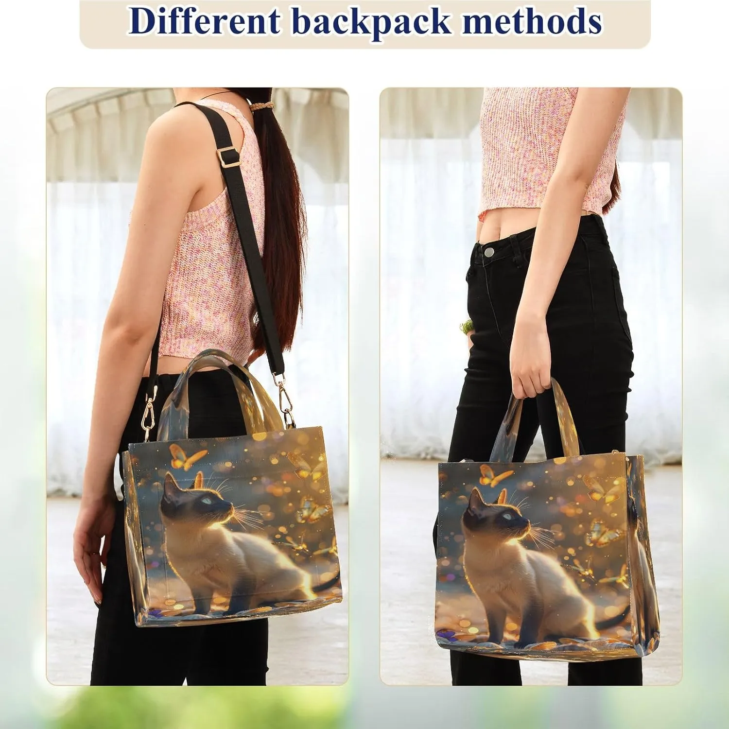 Corduroy Tote Bag Siamese Cat in Flickering Light Women Crossbody Bag with Detachable and Adjustable Shoulder Strap