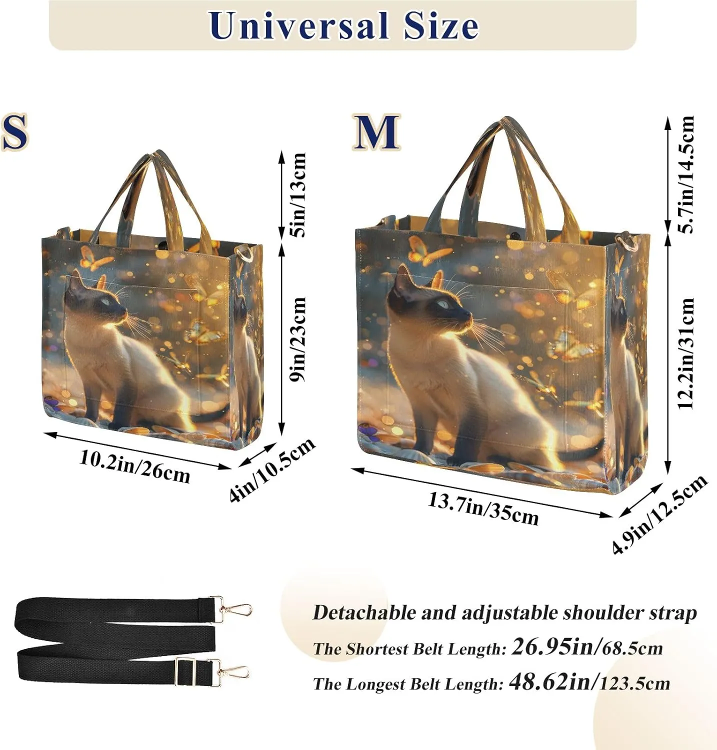 Corduroy Tote Bag Siamese Cat in Flickering Light Women Crossbody Bag with Detachable and Adjustable Shoulder Strap