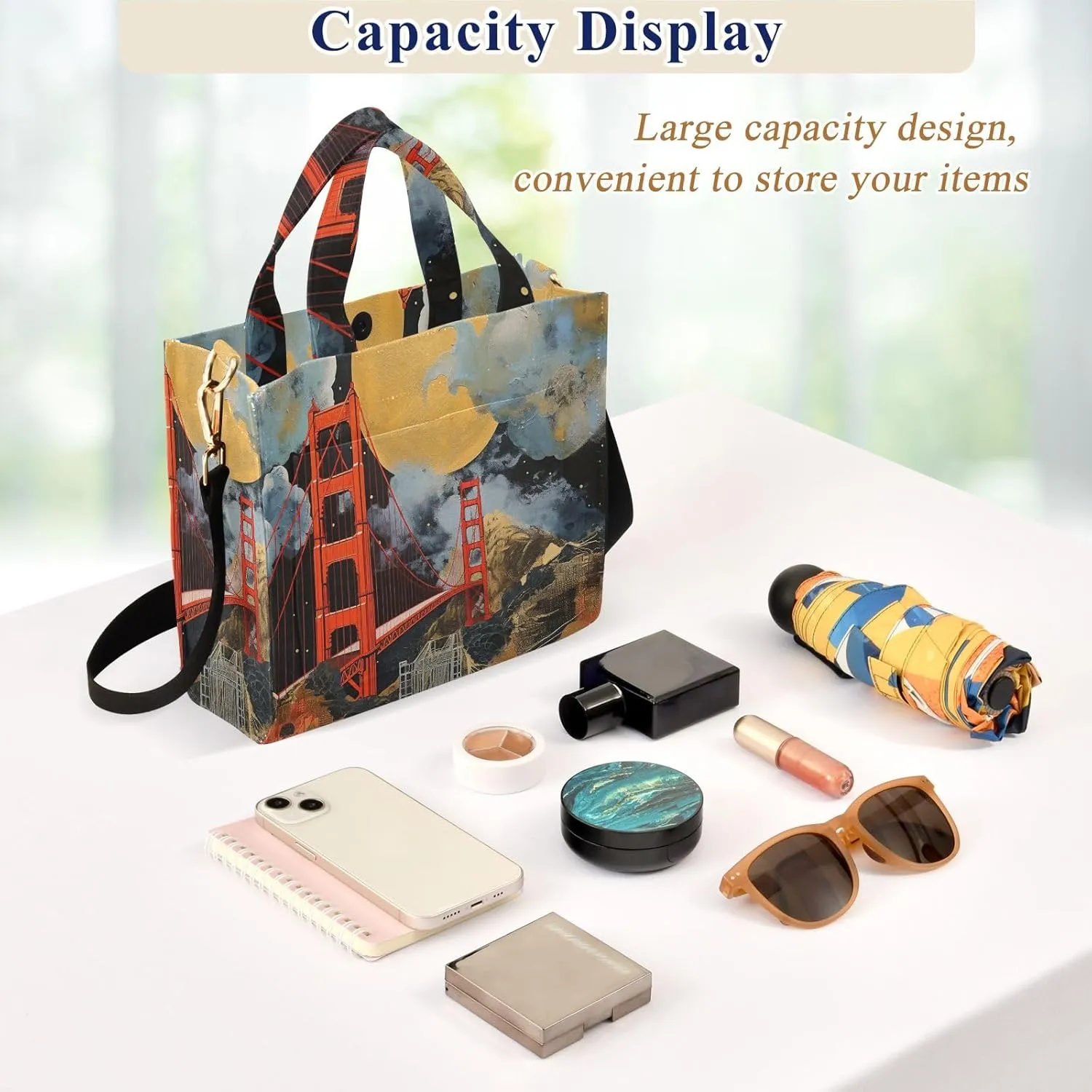Corduroy Tote Bag Village Red Bridge Painting Women Crossbody Bag with Detachable and Adjustable Shoulder Strap