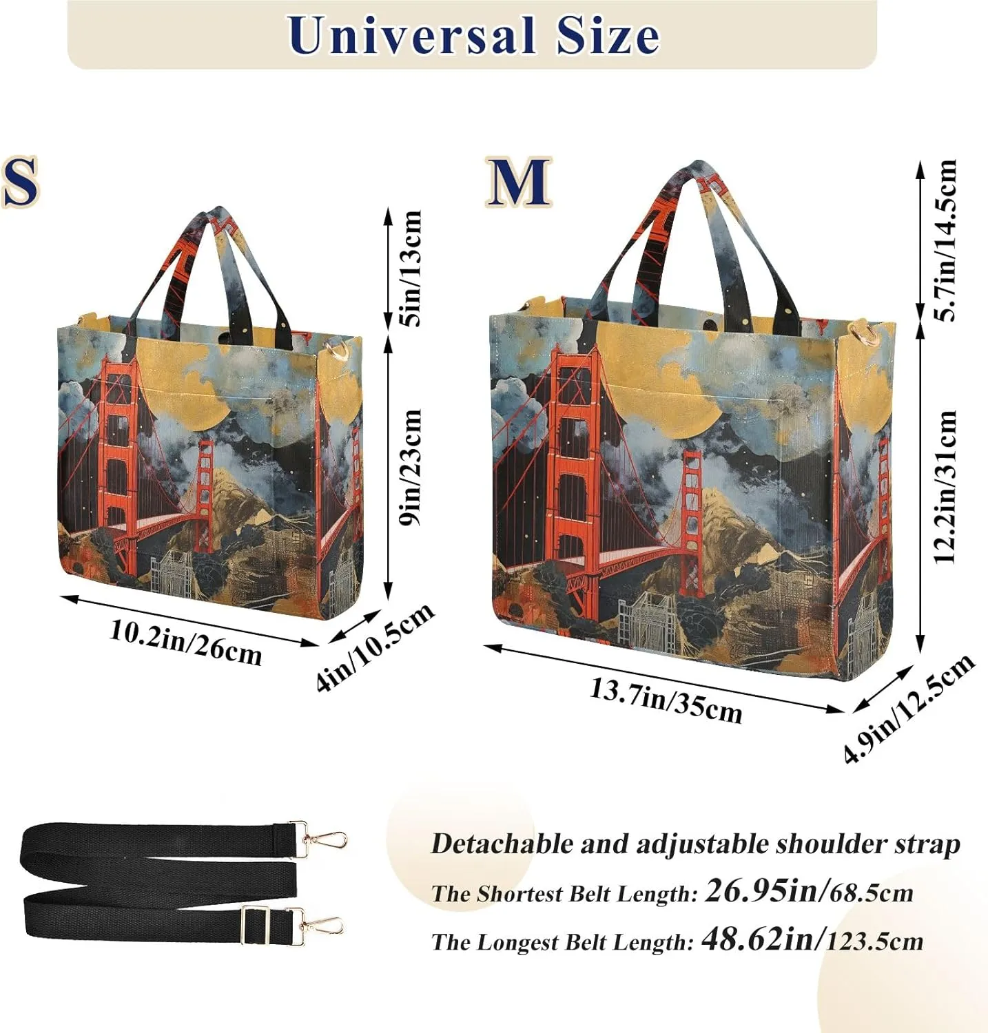 Corduroy Tote Bag Village Red Bridge Painting Women Crossbody Bag with Detachable and Adjustable Shoulder Strap