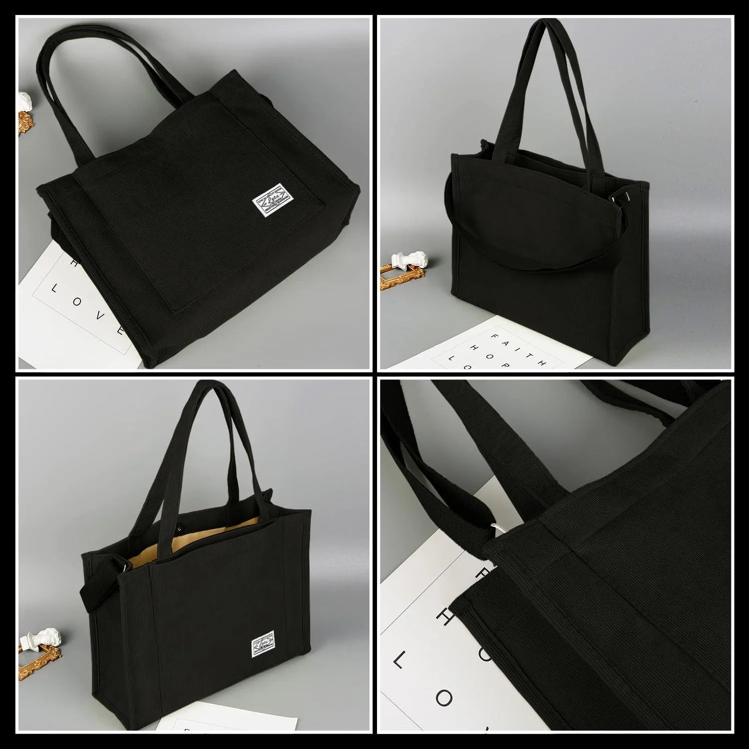 Corduroy Tote Canvas Bag, Large Satchel Handbag Shoulder Bags Fashion Casual Travel Shopping Daily Bag