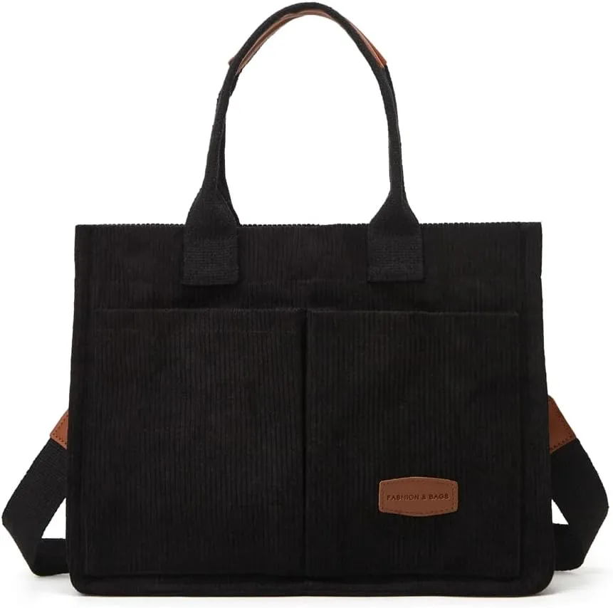 Corduroy Tote Handbags for Women Large Shoulder Crossbody Bag Casual Work Bags Hobo Messenger Bag Satchel with Multi-pocket
