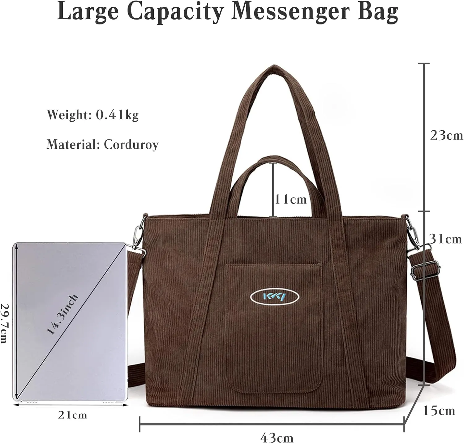 Corduroy Tote - Women's Large Capacity Crossbody & Shoulder Bag