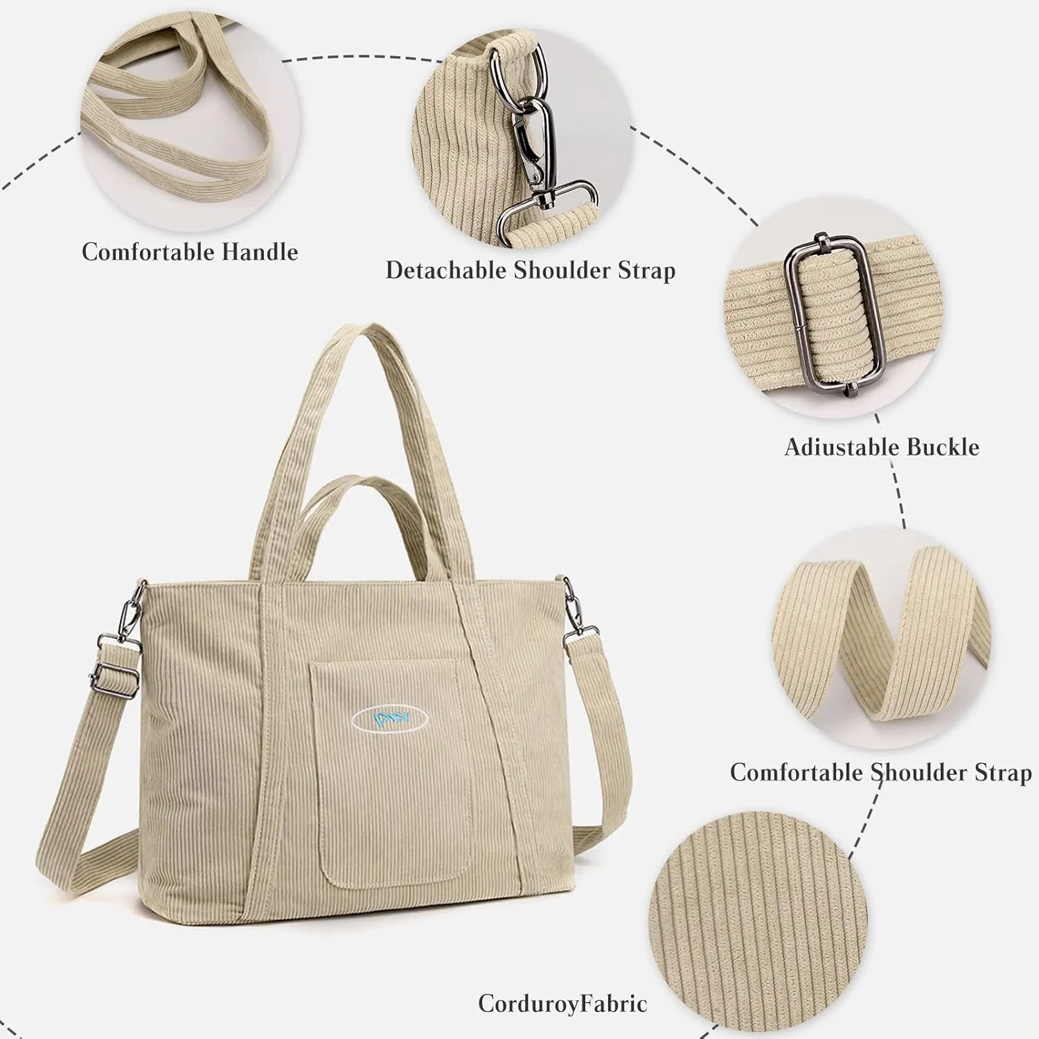 Corduroy Tote - Women's Large Capacity Crossbody & Shoulder Bag