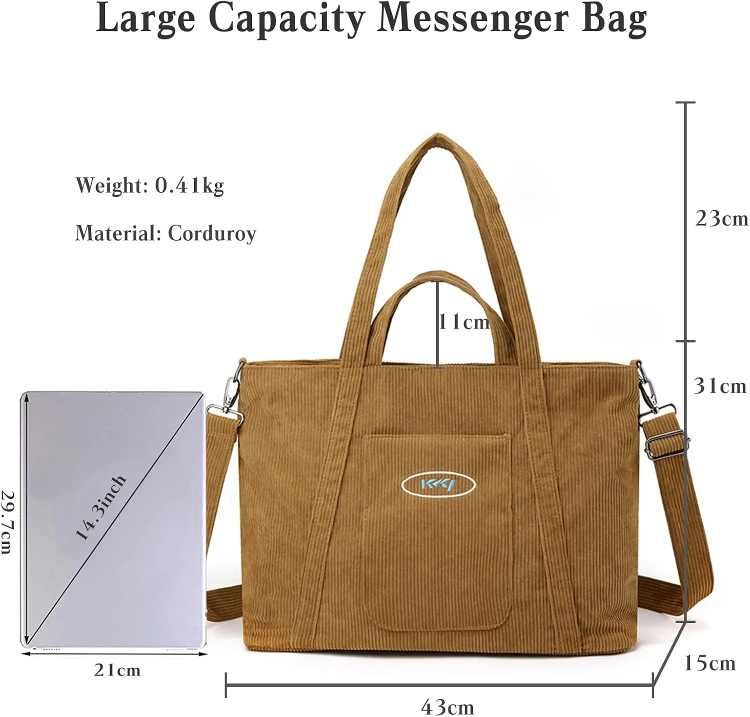 Corduroy Tote - Women's Large Capacity Crossbody & Shoulder Bag