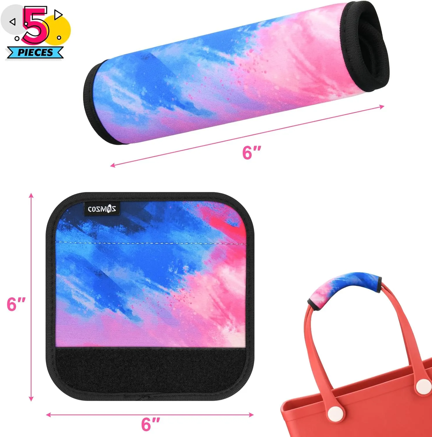 Cosmos 5 Pcs Neoprene Luggage Handle Wrap Beach Bag Tote Handle Grip Luggage Identifier Detachable Handle Covers for Travel Bag Luggage Suitcase Beach Tote Bag (Paint Pattern (5 Pcs - Large))