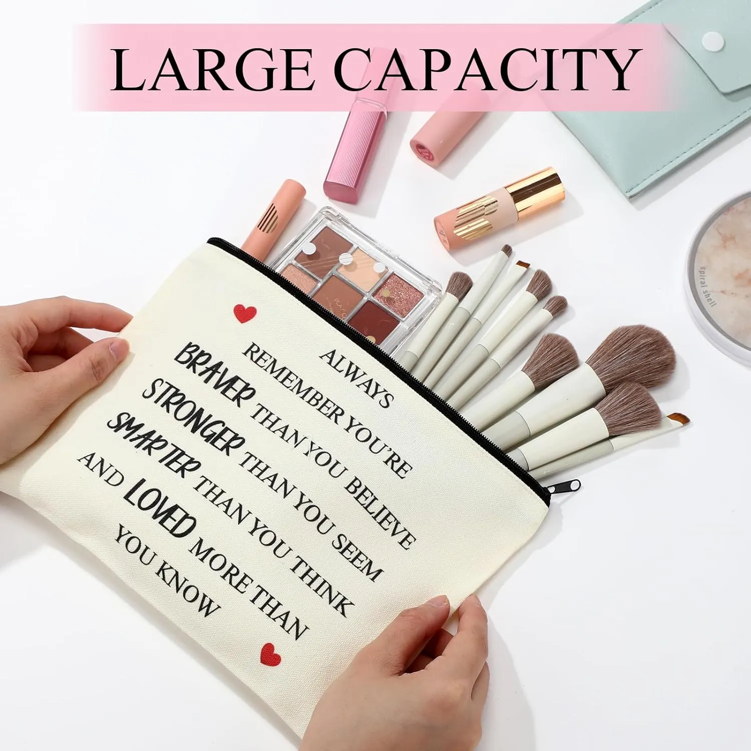 Coume 12 Pieces Thank You Gift Makeup Bags for Women Inspirational Appreciation Gift for Coworkers Teacher Nurse Employee Social Worker Volunteer Canvas Cosmetic Bags for Birthday Leaving(Motivation)
