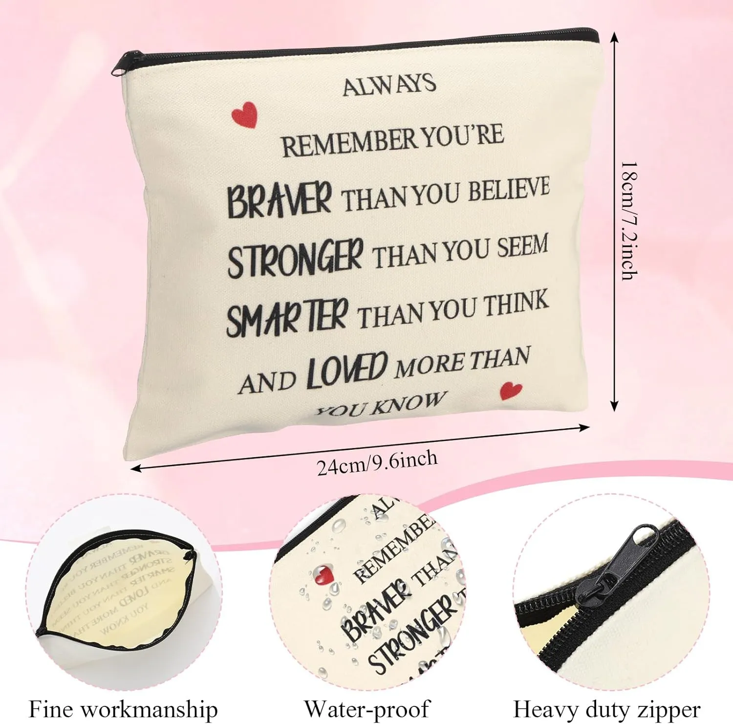 Coume 12 Pieces Thank You Gift Makeup Bags for Women Inspirational Appreciation Gift for Coworkers Teacher Nurse Employee Social Worker Volunteer Canvas Cosmetic Bags for Birthday Leaving(Motivation)