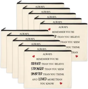 Coume 12 Pieces Thank You Gift Makeup Bags for Women Inspirational Appreciation Gift for Coworkers Teacher Nurse Employee Social Worker Volunteer Canvas Cosmetic Bags for Birthday Leaving(Motivation)