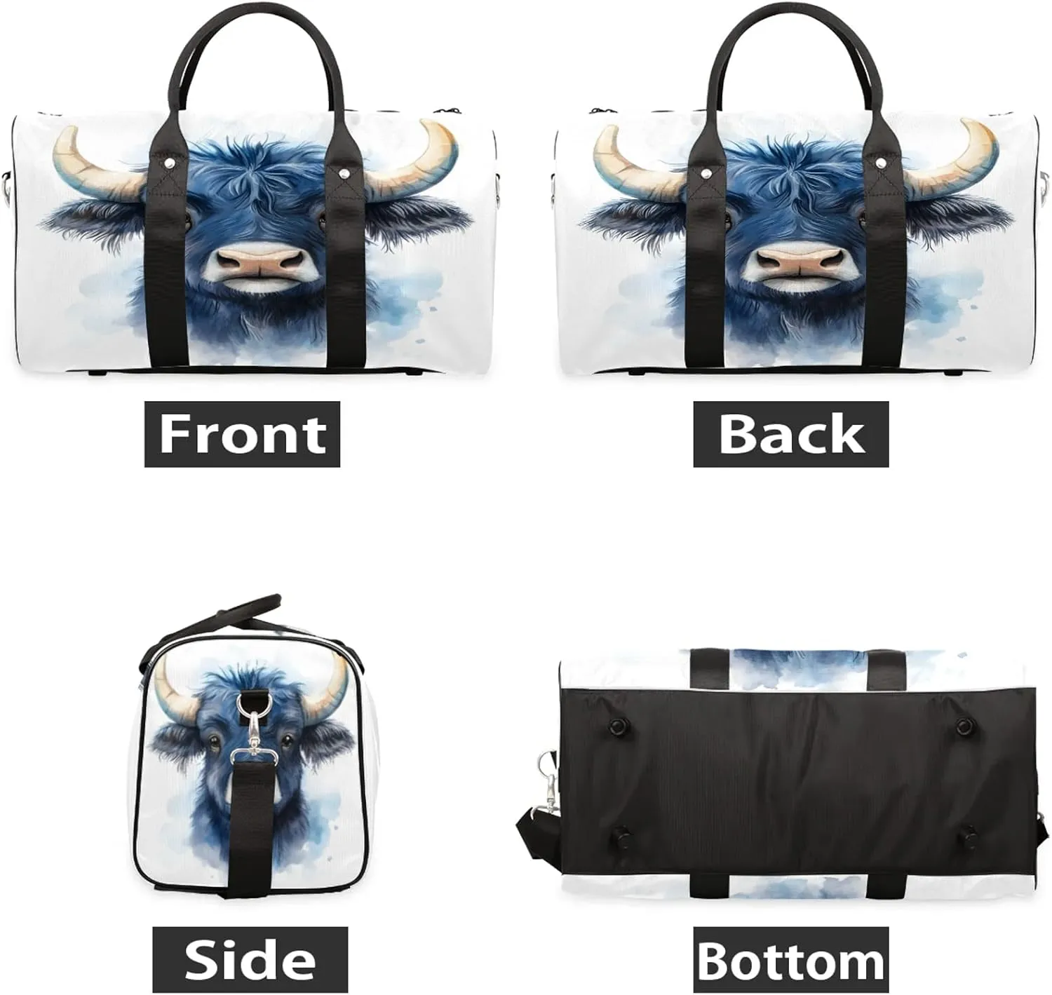 Cow Bull Duffle Bag for Travel, Overnight Weekend Gym Carry On Luggage Bag, Funny Travel Duffel Bag for Men Women