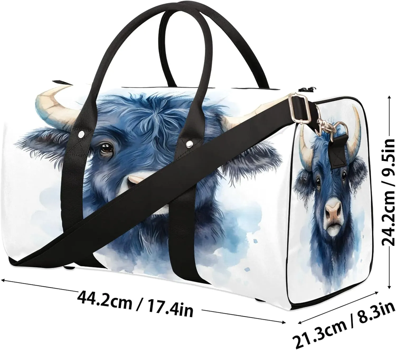 Cow Bull Duffle Bag for Travel, Overnight Weekend Gym Carry On Luggage Bag, Funny Travel Duffel Bag for Men Women