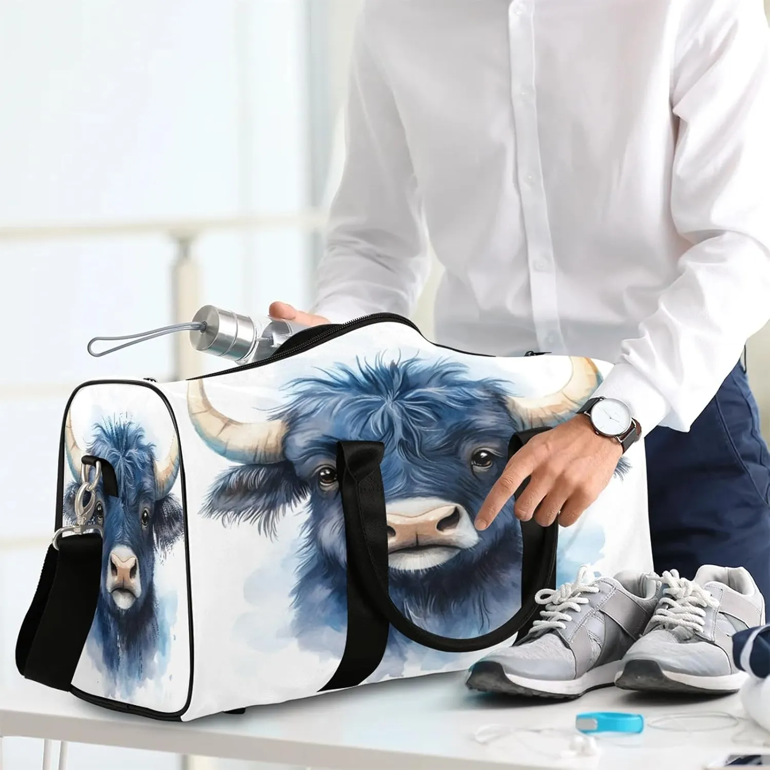 Cow Bull Duffle Bag for Travel, Overnight Weekend Gym Carry On Luggage Bag, Funny Travel Duffel Bag for Men Women