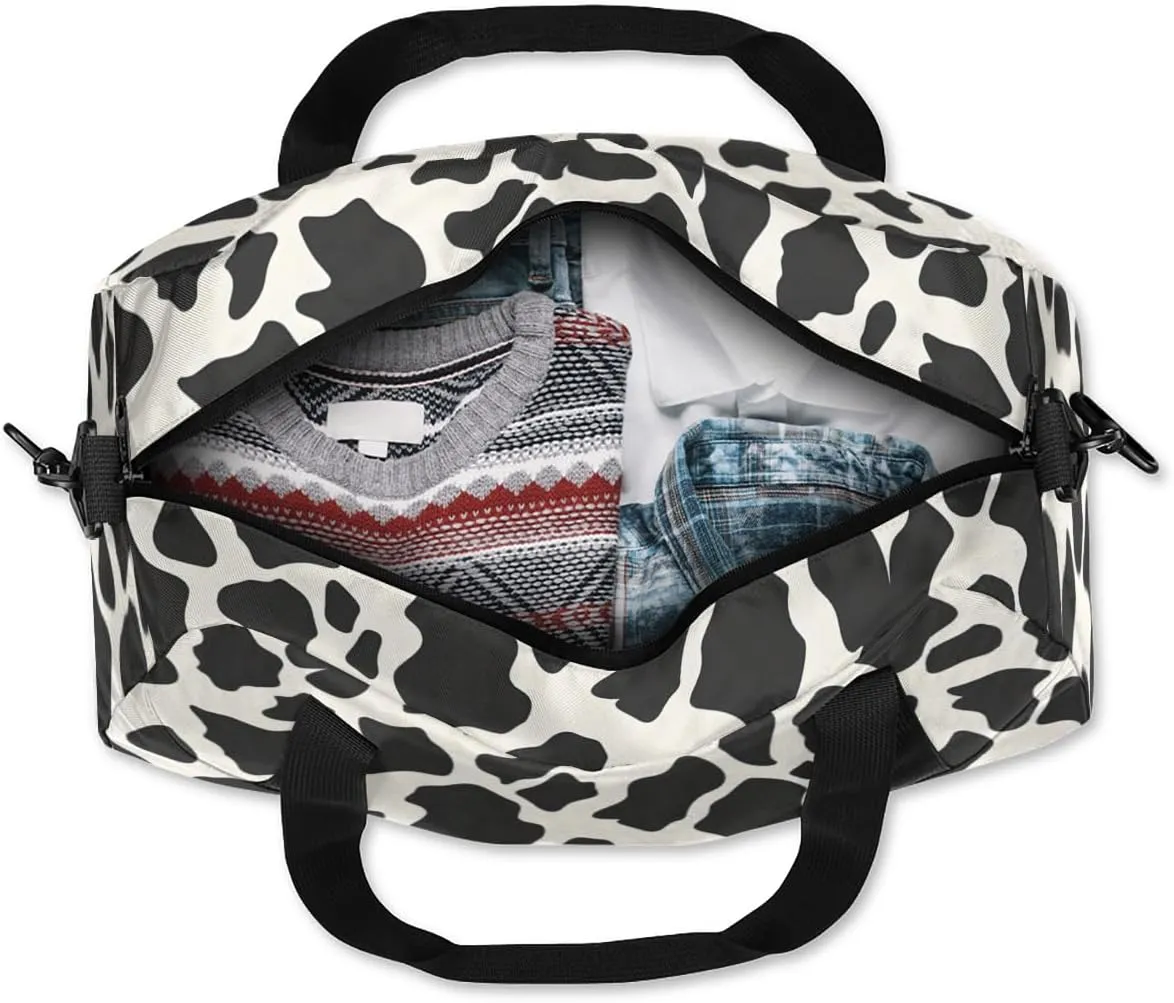 Cow Skin White Black Kids Duffle Bag Boys Girls Small Sport Dance Gym Bag for Overnight Travel Weekender Carry On